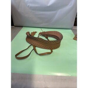 BCBGMAXAZRIA Leather Perforated Tassel Belt XS/S Brown